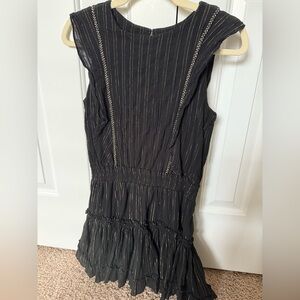 Misa Los Angeles Black Sleeveless Tiered Mini Dress with Metallic Stripes